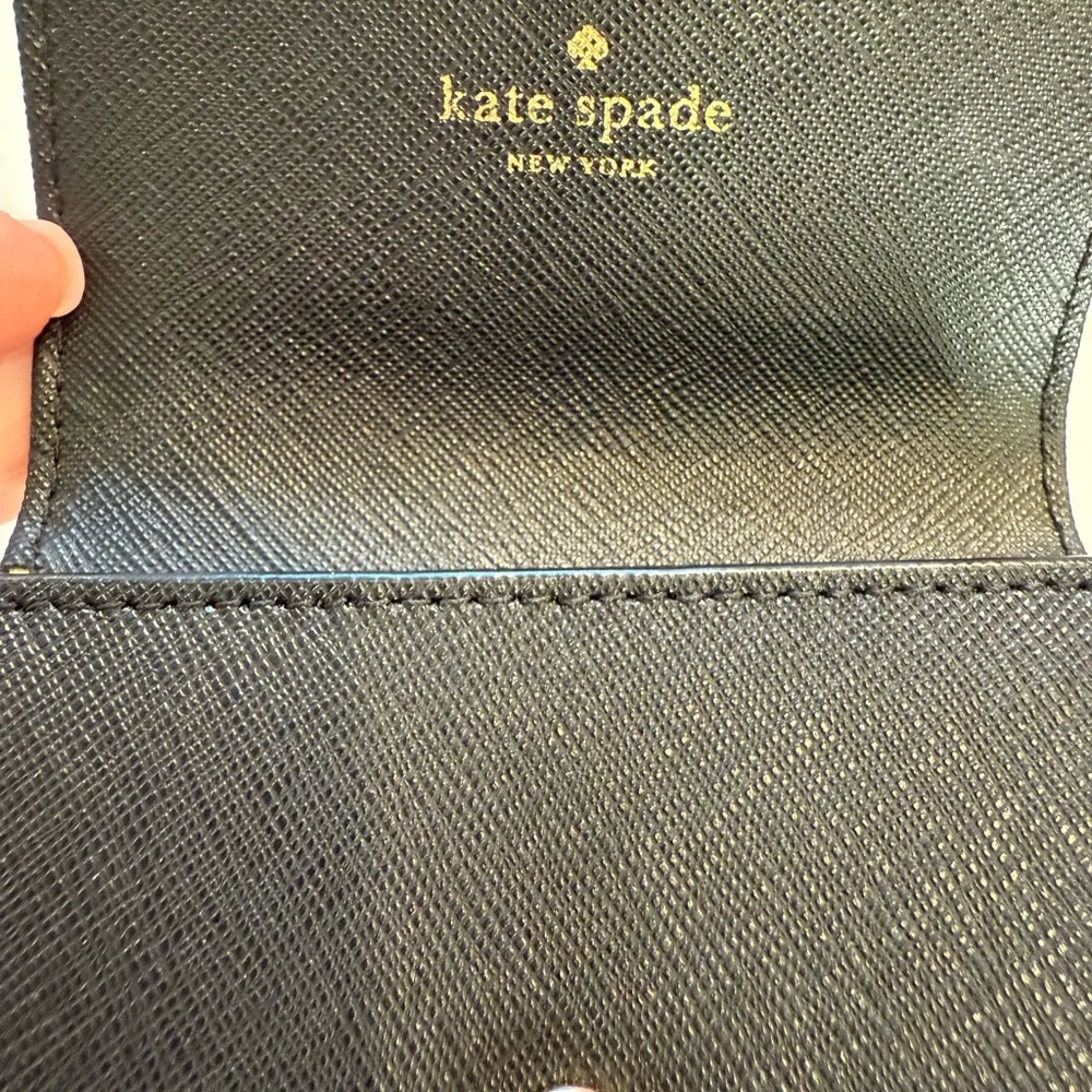 kate spade Black Saffiano Compact Card Holder with Gold Plaque